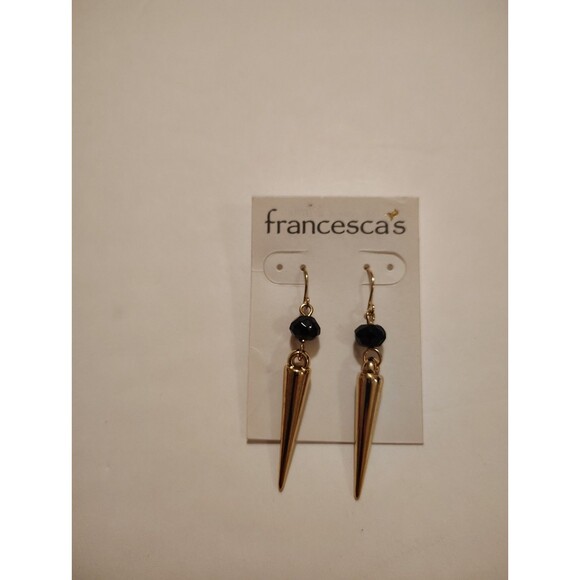 New Francesca’s Gold Tone & Black Drop Dangle 2” Pierced Earrings - Picture 2 of 3